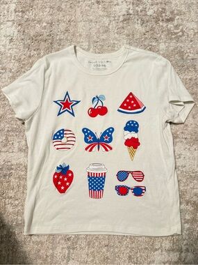 Social Editions' White Short Sleeve Graphic Tee with Red & Blue Summer Icons -L